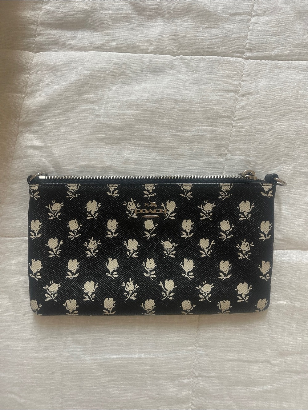 Coach Black Wristlet with Cream Floral Print